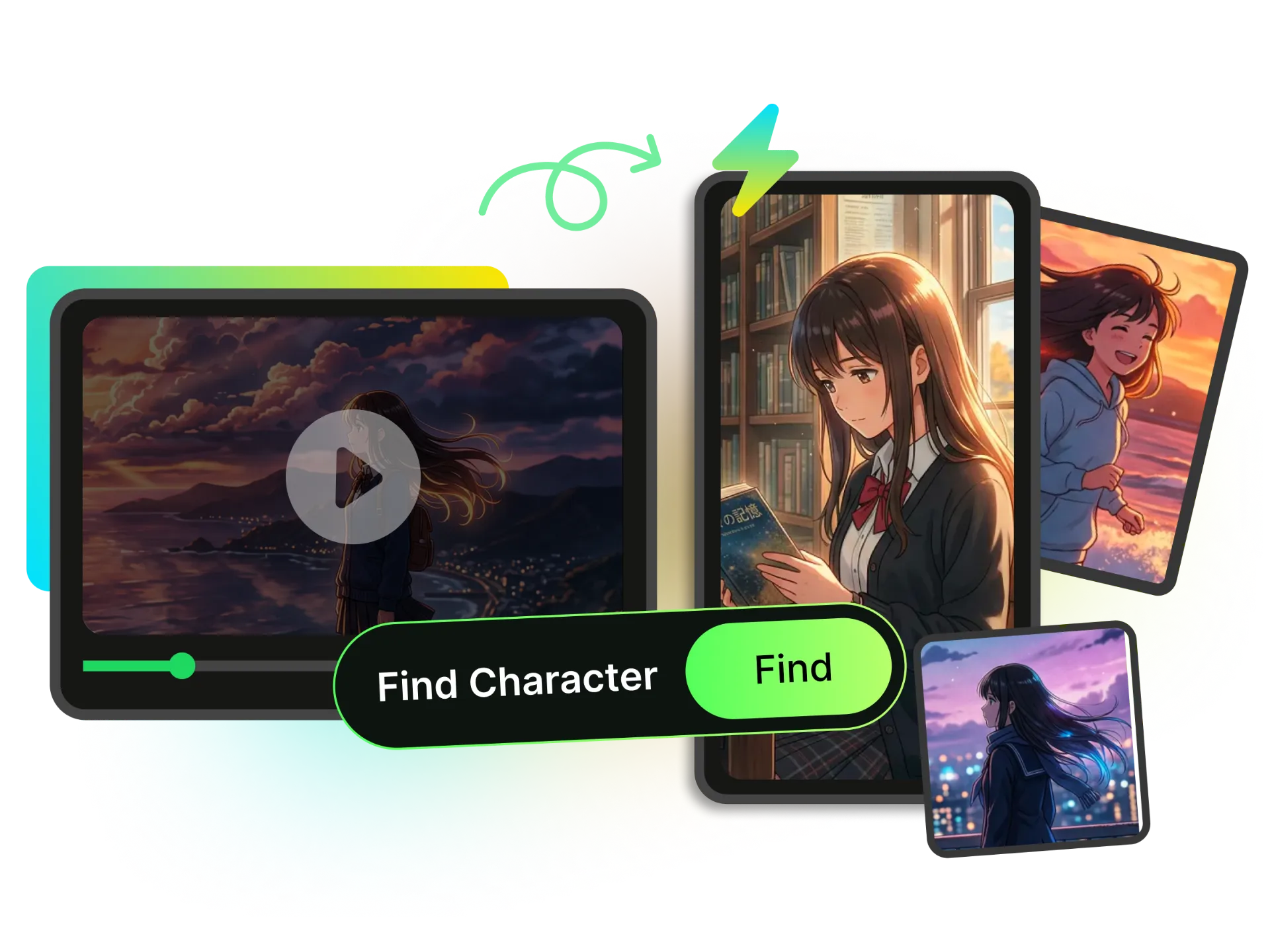 WayinVideo dashboard showing character appearances found across a video timeline
